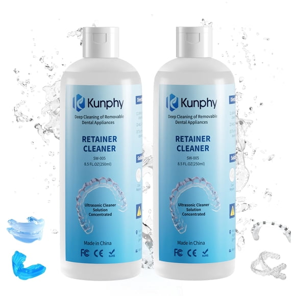 Solución limpiadora ultrasónica retenedora de 250 ml, paquete de 2 unidades Kunphy