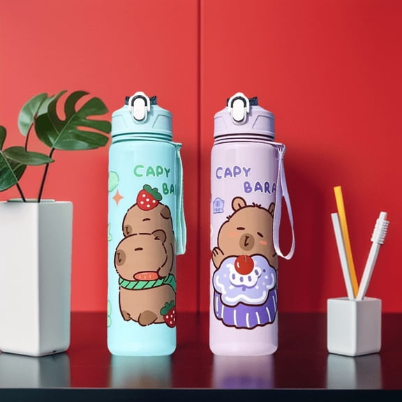 800ML Kids Water Sippy Cup Capybara Cartoon Cup with Straws Leakproof Water Bottle Outdoor Portable Children's Plastic Water Cup