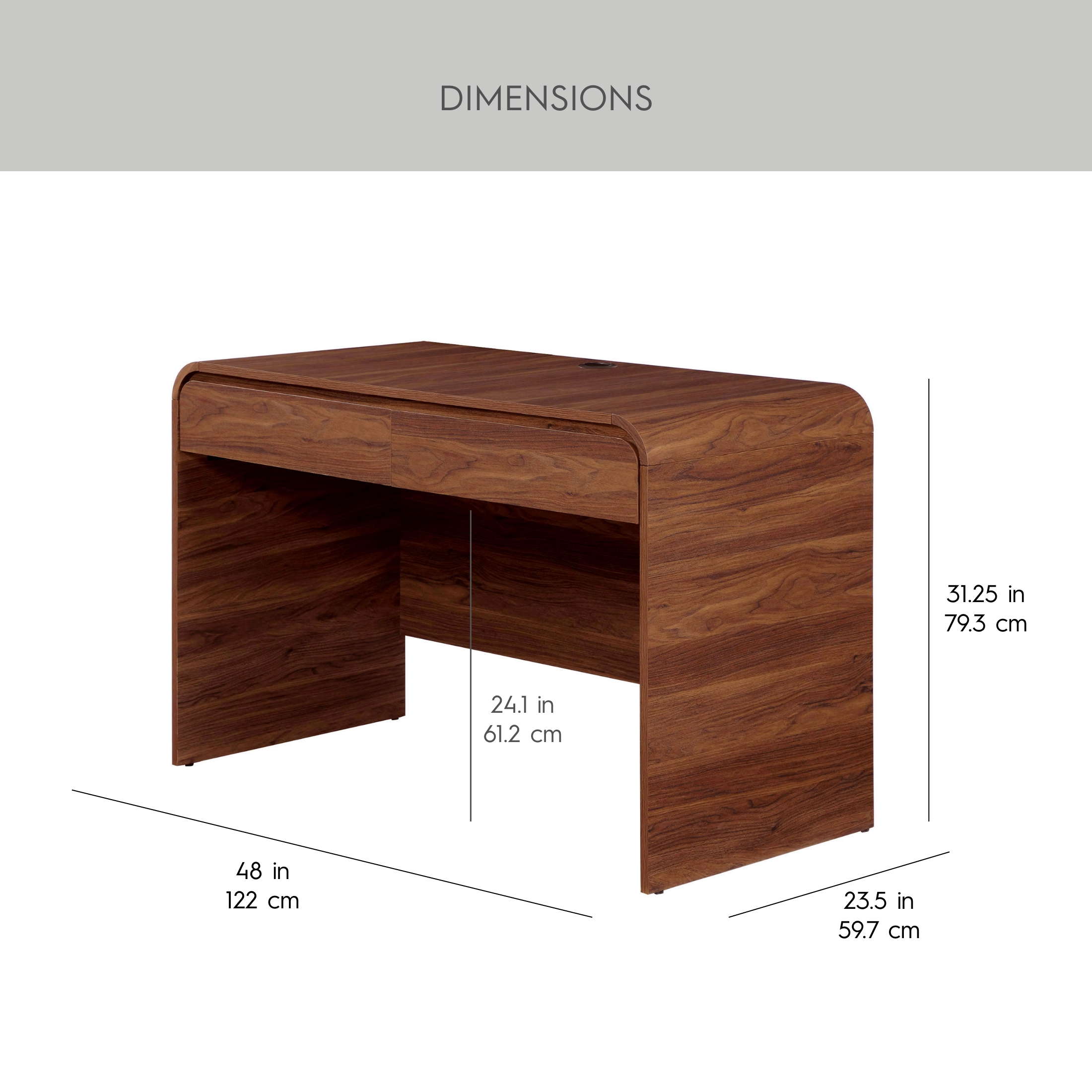 Better Homes & Gardens Juliet Curved Desk with Storage, Walnut Finish