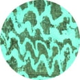thumbnail image 1 of Ahgly Company Machine Washable Indoor Round Abstract Turquoise Blue Modern Area Rugs, 7' Round, 1 of 4