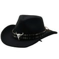 thumbnail image 3 of Western Cowboy Style Hat Jazz Bowler Hat Cow Head Decoration Ethnic Style Hat Outback Hats for Men Oilskin Mens Western Hat Can Leather Top Hat 8 1/4 Fitted Hats Cowboy Vest for Men Western 3xl Cow, 3 of 5