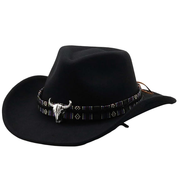 Wdgfv Western Cowboy Jazz Bowler Hat with Unique Cow Head Embellishment for Ethnic Style Black M