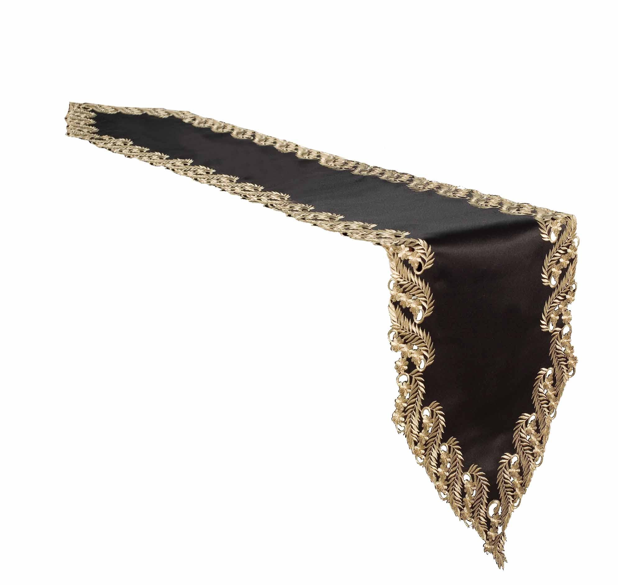 Gold Lace Black Table Runner - Dresser Scarf European Embroidery - Perfect for Fall Autumn Thanksgiving Kitchen Dining Room Home Decor Wedding Receptions - 14 x 108 inches - The Anyce Collection