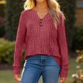 thumbnail image 6 of WTOBBY Women's T Shirt Tee Button Long Sleeve Daily Weekend Fashion Basic V-Neck Regular Top - Casual Comfort Wear with Button Detail for Stylish Outfits,Wine M, 6 of 6