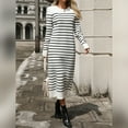 thumbnail image 6 of IDOPIP Womens 2024 Fall Striped Sweater Dresses Long Sleeve Crew Neck Slim Knit Midi Dress S White, 6 of 7
