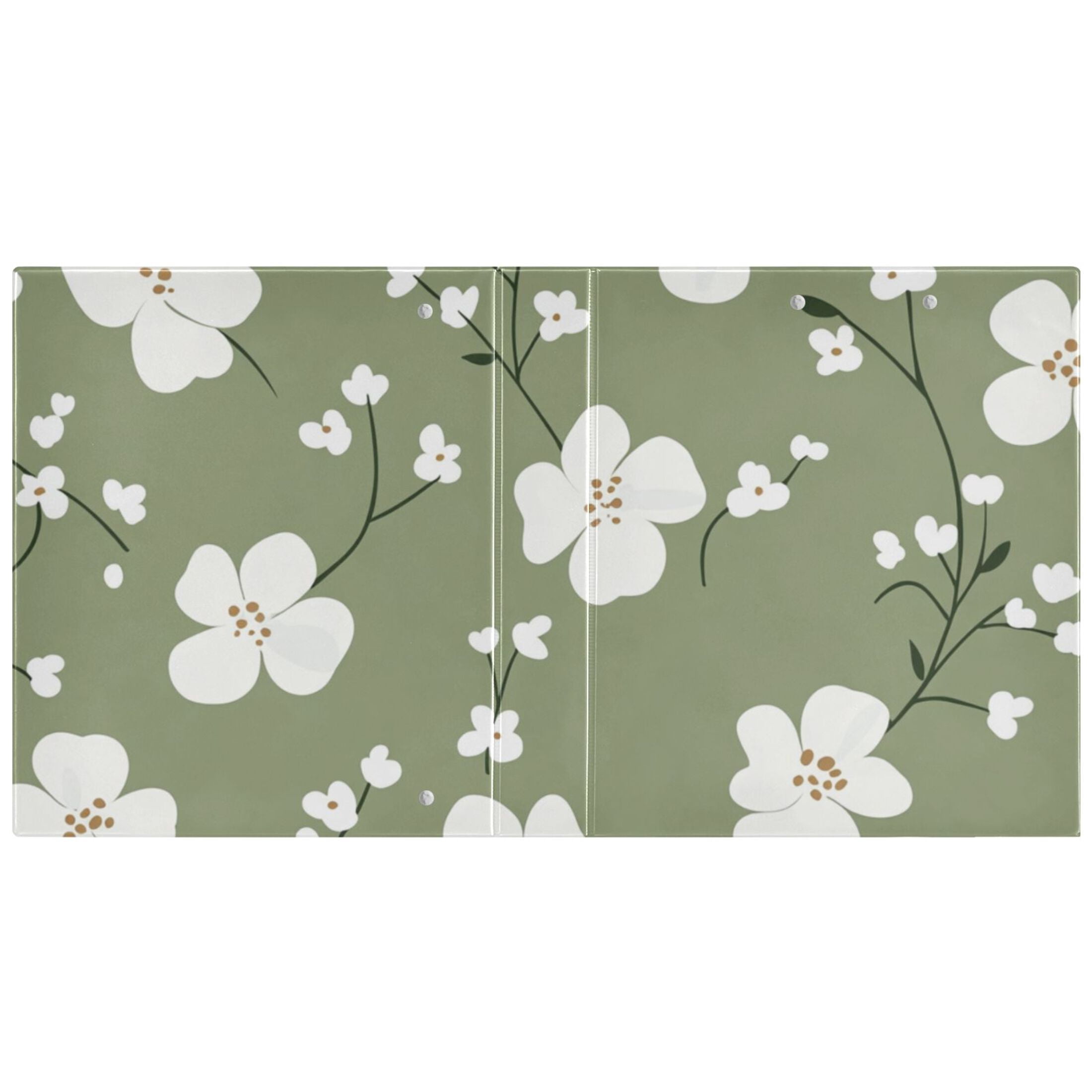 White Flowers in Green 3 Ring Binders 1.5 inch Hardcover File Folders with Interior Pockets A4 Size Organizer for School Office Hospital Set of 2