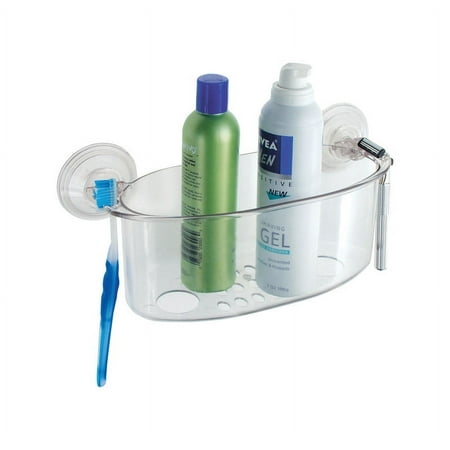 iDesign Plastic Power Lock 1-Shelf Shower Caddy, 5.2" x 4.8" x 10.4", Clear