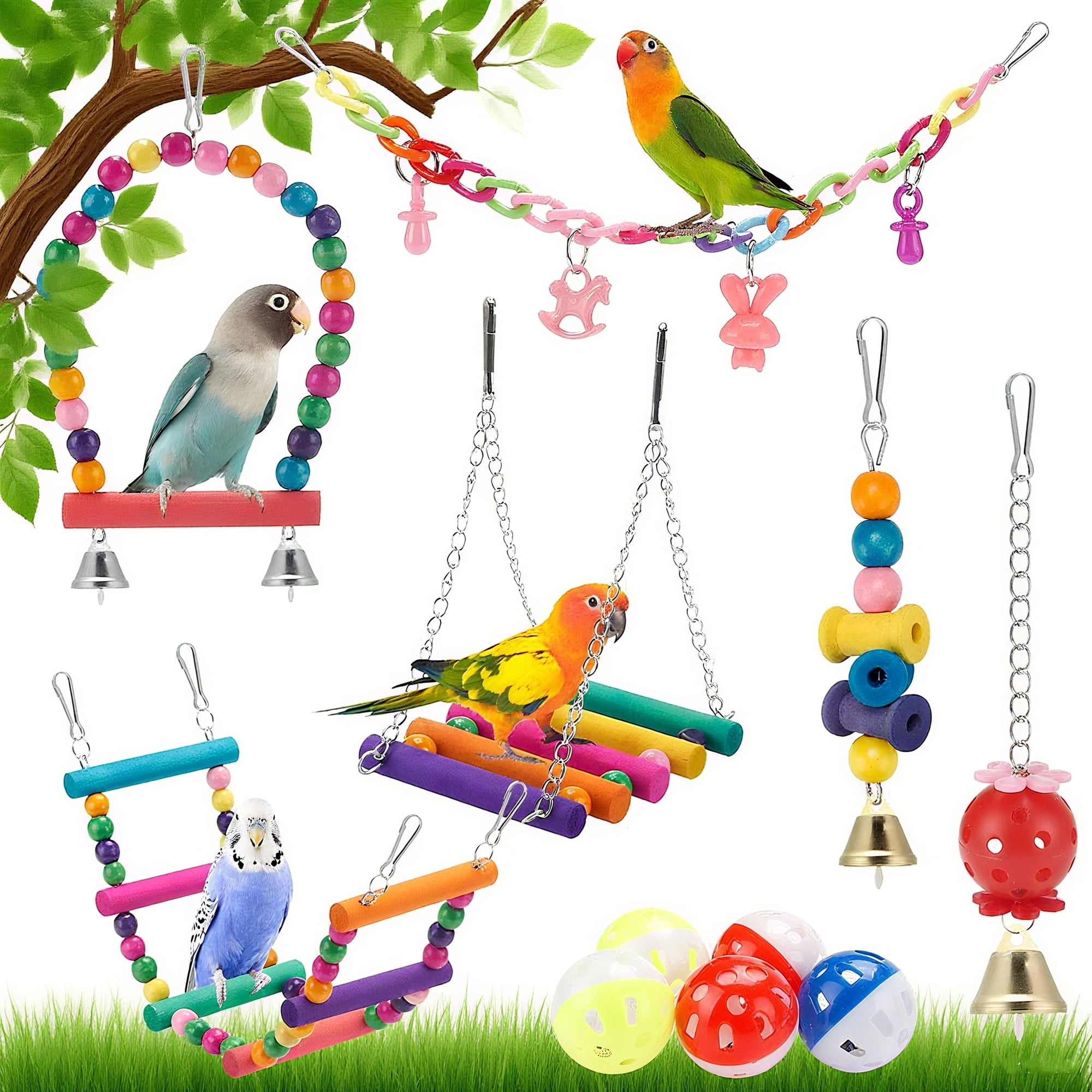 RYLZX Swing Hanging Standing Chewing Toy Hammock Climbing Ladder, Cage Colorful Toys Suitable for Budgerigar, Parakeet, Conure, Cockatiel, Mynah, Love Birds, Finches