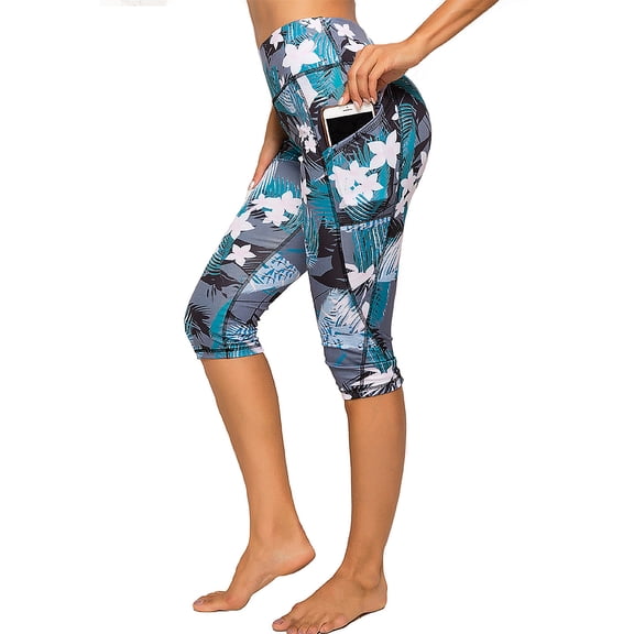 SEASUM Women's Yoga Capri Leggings With Pockets High Waist Athletic Workout Pants S-2XL