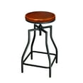 thumbnail image 3 of eHemco Industrial Adjustable Swivel Metal Kitchen Counter stool with Wood Veneer Seat, Rustic Brown and Black, Set of 2, 3 of 8