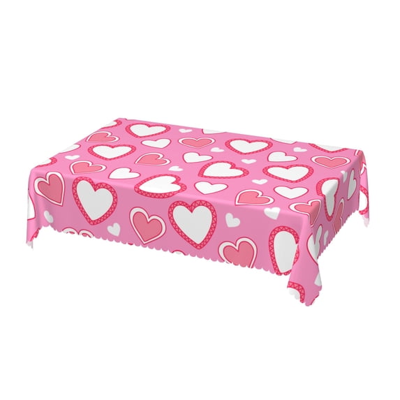 DouZhe Rectangular Tablecloth, Valentine's Day Pink Hearts Table Cloth for Kitchen Dinning Tabletop, 72" x 54" Waterproof Polyester Table Cover