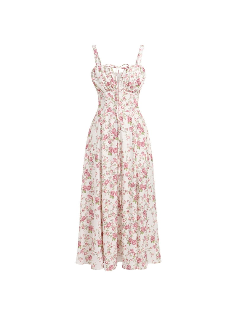 elegant chiffon dresses Juliette Floral Corset Midi Dress – La Tre Clothing main image 1
