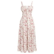 IDOPIP Women Floral Corset Spaghetti Strap Casual Sundress 2026 Summer Square Neck Boho Flowy Midi Slit Dress