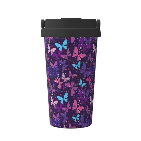 

Logiee Bright Purple Butterflies Print Stainless Steel Coffee Tumbler Travel Coffee Mug Insulated Coffee Mug with Lid Spill Proof Coffee Cup Portable Thermal Mug