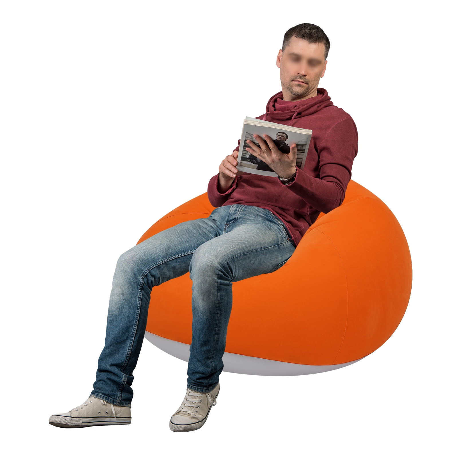 Orange 6Pcs Bean Bag Chairs for Adults Portable Inflatable Chairs with Air Pump Blow up Couch Folding Inflatable Couch Lazy Sofa for Reading Living Room Camping