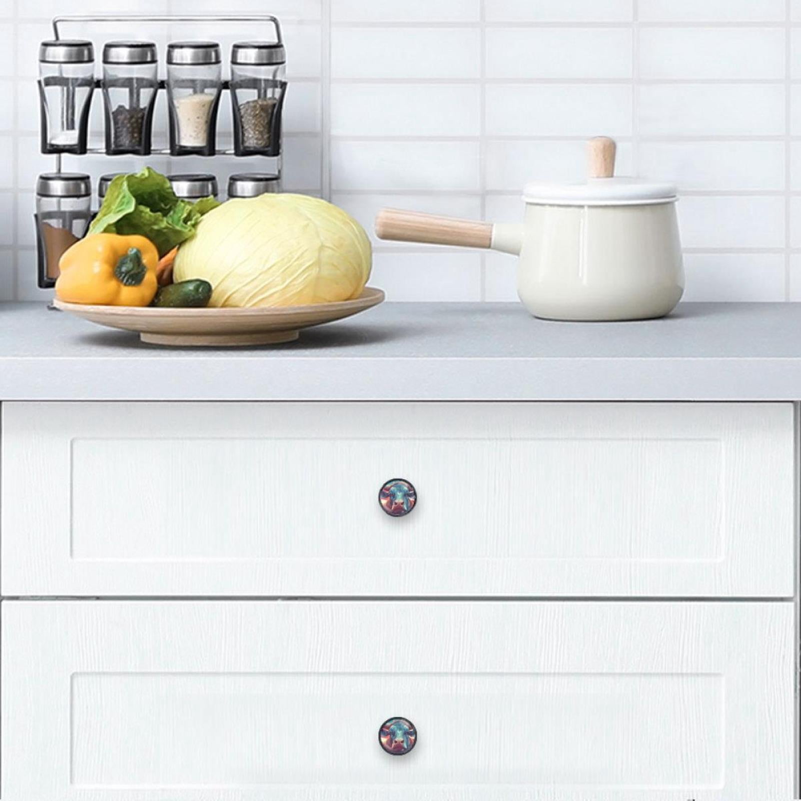 4 Pcs Cow American Flag Knobs for Kitchen Cabinet Cupboard Dresser Bookcase Drawer Pulls Handles Round Home Decor