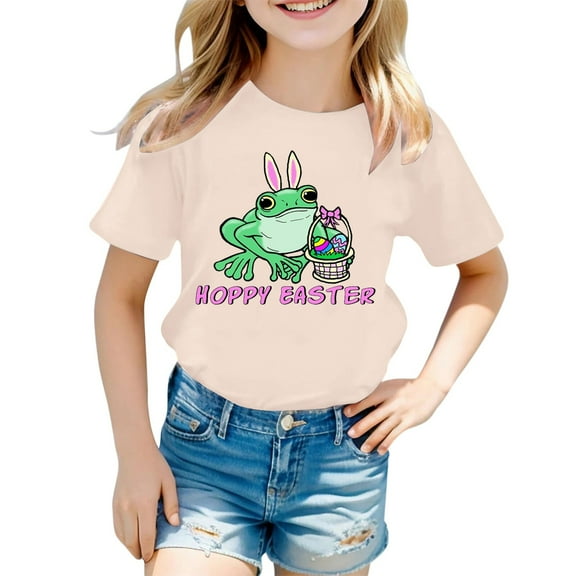 Suilloe Toddler Girls T-Shirts Cute Cartoon Print Round Neck Short Sleeved Top Kids Girls Summer Comfortable Home School Tops,1 -2 Years
