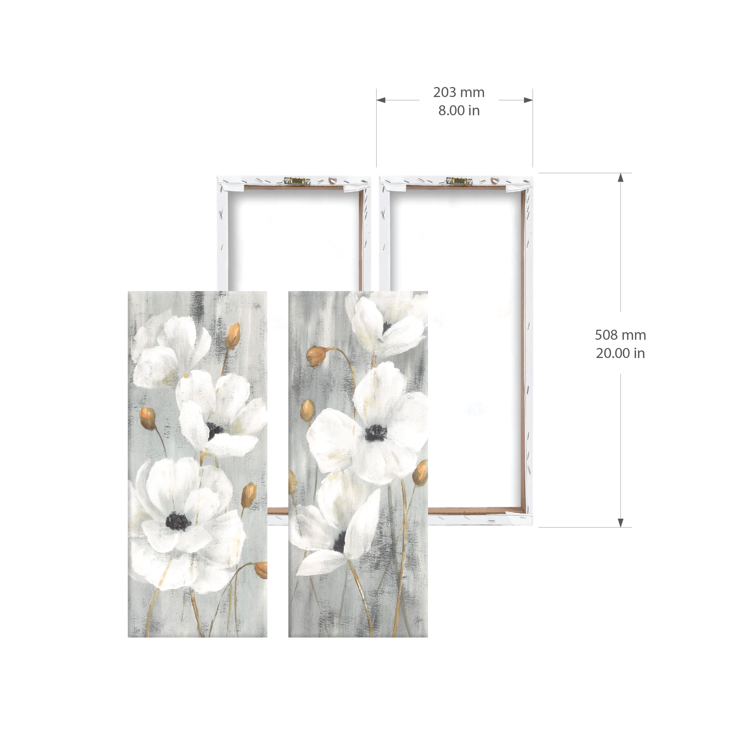 Prinz White Peonies 7.5" X 19.5" Flowers Canvas Wall Art, Set of 2, Floral Wall Decor for Bedroom, Bathroom, Living Room