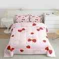 thumbnail image 2 of Castle Fairy Kawaii Red Strawberry Girl 3 Pieces Queen Comforter Set,Cartoon Bow Tie Ultra Soft Bedding Sets,Girly Pink Bow Bedding Comforter Set,Microfiber Bedroom Decor, 2 of 8