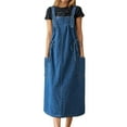 thumbnail image 2 of Denim Overall Dress for Women Summer Loose Casual Adjustable Strap Waist Drawstring Midi Jean Dress with Pockets, 2 of 3