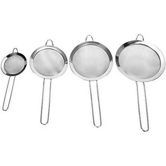 Stainless Steel Fine Mesh Oil Strainer Flour Sifter Sieve Kitchen Set Long Handle Filter Soup Dumplings Noodles,4Pcs