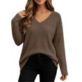 thumbnail image 3 of Bnwani Womens Blouses Loose Plus Size Shirts Elegant Waffle Pattern Long Sleeve V-Neck Pullover Tops Coffee 2XL, 3 of 9