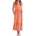 thumbnail image 3 of Women Summer Casual Sleeveless Crewneck Sundress Aline Flowy Tiered Maxi Long Beach Dress Tangerine Color S, 3 of 8