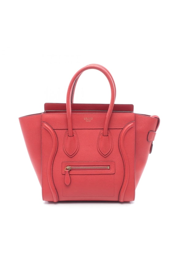 Pre-Owned Celine Luggage Micro Shopper Tote Bag, Leather Handbag, Women's, Red
