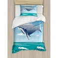 thumbnail image 3 of Whale Decor King Size Duvet Cover Set, Ocean Sunny Landscape with Huge Jumping Whale on Air Cartoon like Design Artwork, Decorative 3 Piece Bedding Set with 2 Pillow Shams, Blue, by Ambesonne, 3 of 3