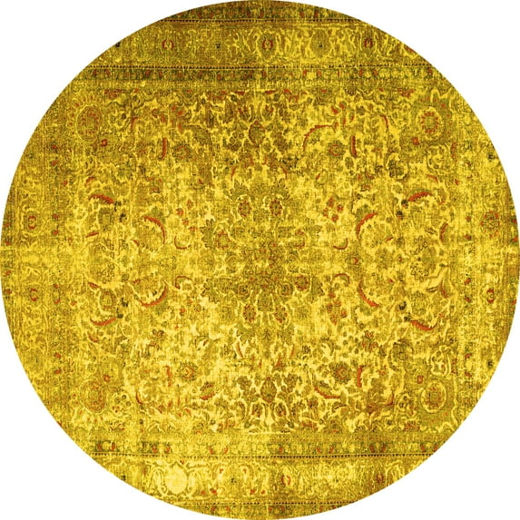 Ahgly Company Machine Washable Indoor Round Persian Yellow Traditional Area Rugs, 3' Round