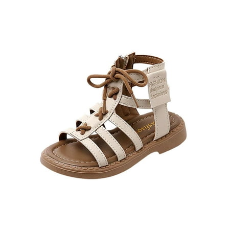 

Woobling Kids Gladiator Sandals Side Zipper Flat Sandal Beach Summer Shoes Party Casual Shoe Comfort Open Toe Non-slip Beige 4.5C