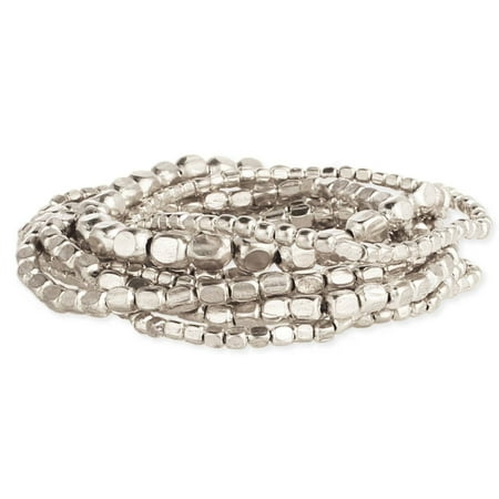 ZAD Silver Beads Stretch Bracelets Set Of 10