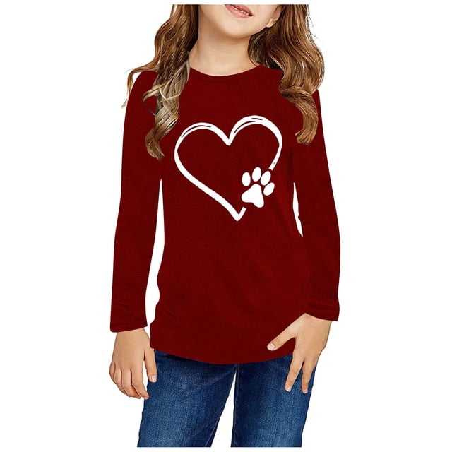 RXIRUCGD Chemises à Manches Longues pour Filles, Col Rond Mignon, Blouses Décontractées Élégantes (Vin, Taille : 9 Ans)