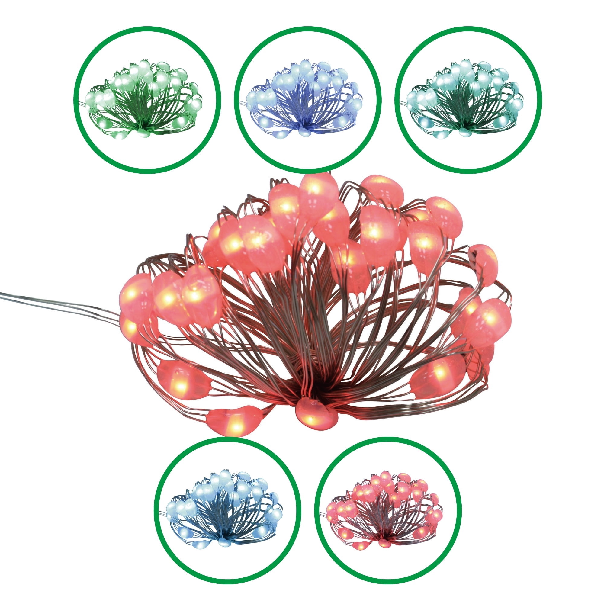 Indoor/Outdoor 30-Count Battery-Operated LED 8-Function 6-Color Changing Christmas String Lights, Multicolor, Silver Wire, 9.6', by Holiday Time