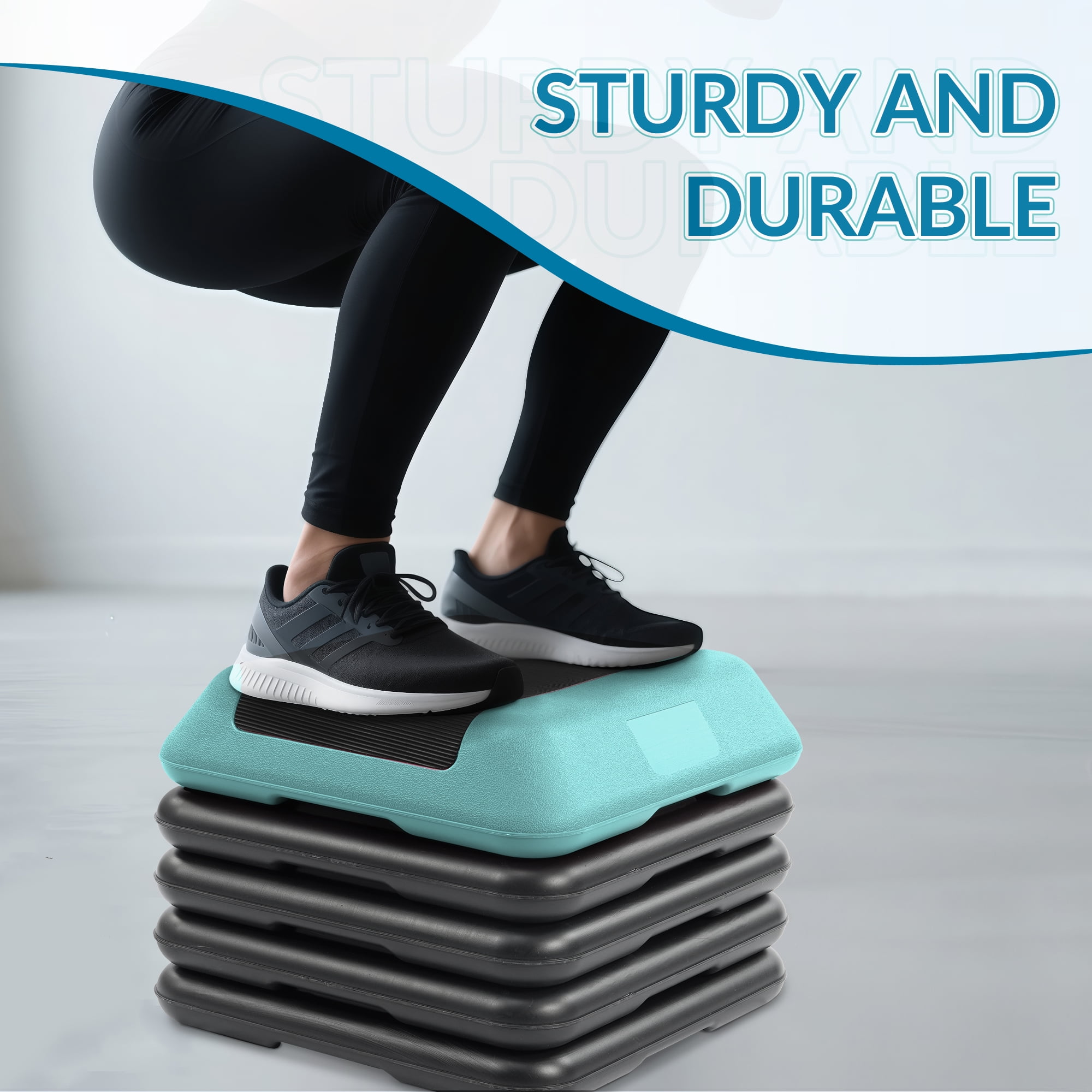 Signature Fitness Adjustable Aerobic Step Platform with 4 Risers, Non-Slip Stepper for Home Gym Workouts – 16", 28", 43", Pink/Blue/Gray