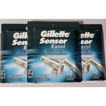 Gillette Sensor Excel Refill Blade Cartridges, 10 Ct. (Pack of 3), 30 Total Refills