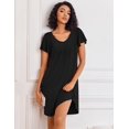 thumbnail image 2 of Ekouaer Nightgowns for Women Short Sleeve Sleep Shirts Pleated Night Dress V Neck Night Shirts Soft House Dress, 2 of 6