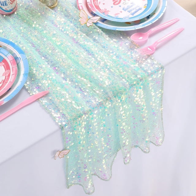 Sequin Table Runner Glitter Mermaid Scale Table Decor for Birthday Party Wedding and Baby Shower