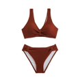 thumbnail image 4 of Women High Waisted Bikini Sets Tummy Control Swimsuits Color Block Two Piece Drawstring Bathing Suit Gibobby(XL,Brown), 4 of 5