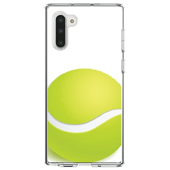 DistinctInk Clear Shockproof Hybrid Case for Samsung Galaxy Note 10 (6.3" Screen) - TPU Bumper, Acrylic Back, Tempered Glass Screen Protector - Green Tennis Ball