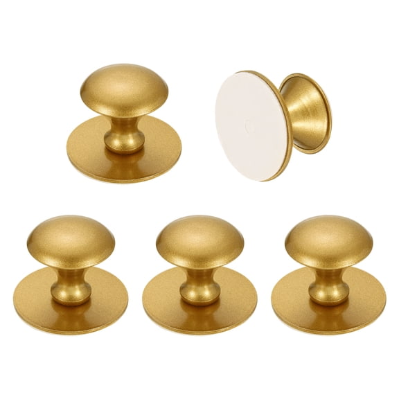 Uxcell 5 Pack Adhesive Cabinet Knobs, Stainless Steel Self-Stick Drawer Knobs, No Drilling Round Stick on Instant Handle Cabinet Pull for Wardrobe Cupboard Drawer Closet, Gold