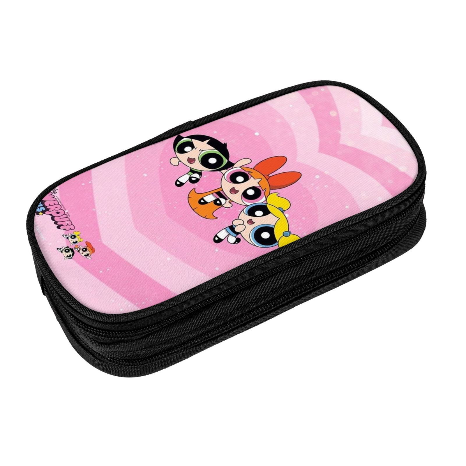 The Powerpuff Gi-rls Pencil Case Large Capacity Pencil Pouch Penbag Office Stationery Organizer Travel Makeup Bag Black
