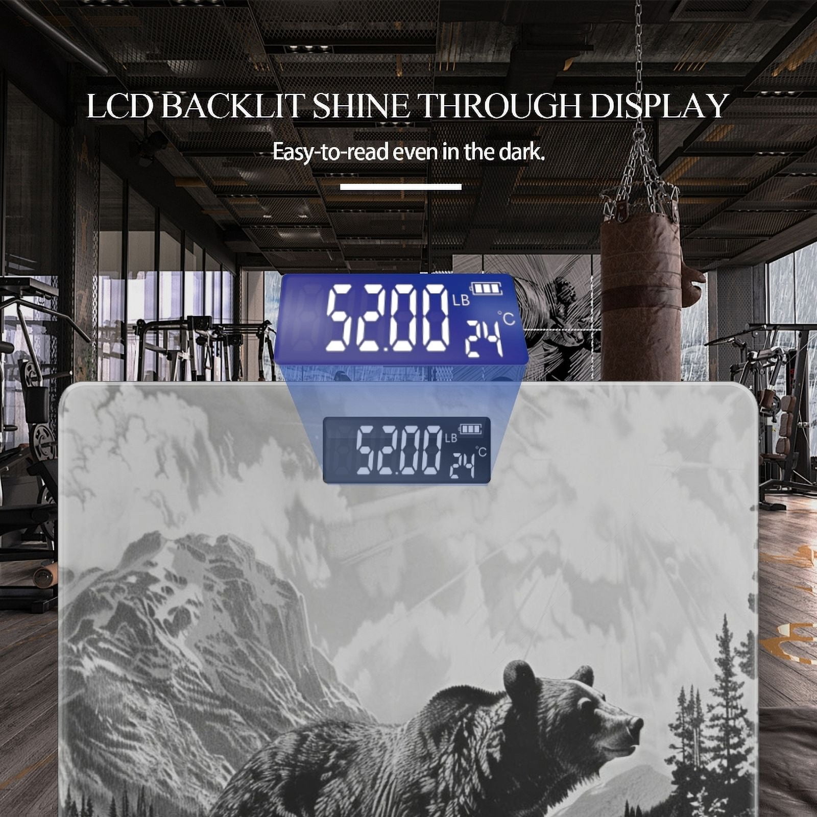 Digital Bathroom Scale with Large LCD Display,High Capacity Scale 400 lbs High Precision body fat scale-Black And White Drawing Of Adult Grizzly Bear