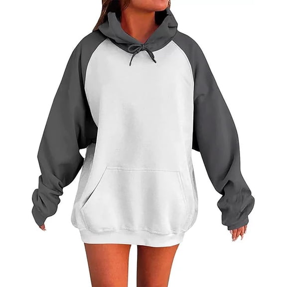 Essentials Hoodie for Women Patchwork Long Sleeve Warm with Pocket Athletic Hooded Pullover Sweatshirt