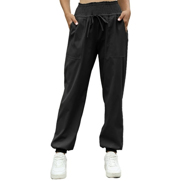 Pantalones deportivos para mujer, pantalones de chándal para mujer, pantalones de chándal de cintura alta con cordón para mujer, pantalones de chándal para mujer de rendimiento sólido