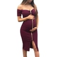 thumbnail image 2 of Señoras mujeres embarazadas color sólido sin mangas fuera del hombro cremallera sexy vestido de verano Adepaton LRWJ114-11, 2 of 8