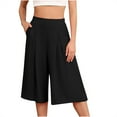 thumbnail image 2 of BiZtdJrK Linen Wide Leg for Women Loose Fit Capri Pants Summer Casual Elastic High Waist Cropped Trousers Solid Color Lounge Capris Pant with Pockets, Black, XL, 2 of 6