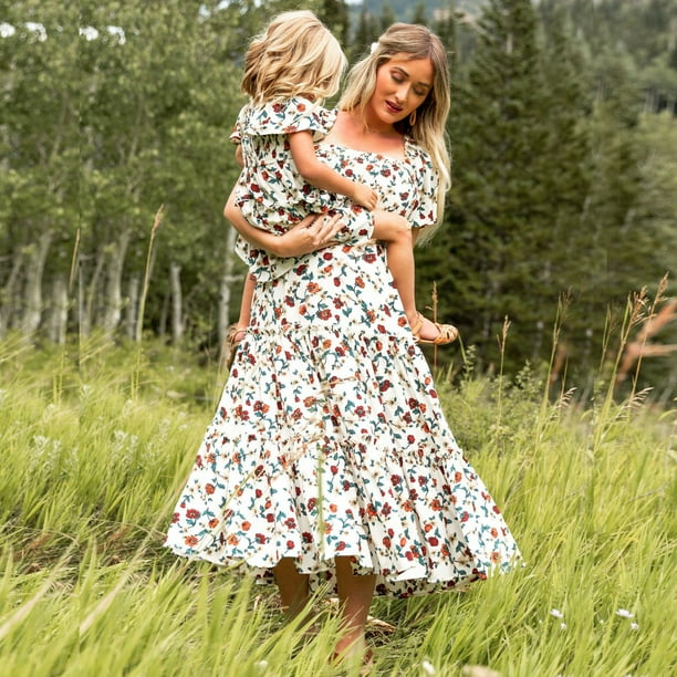 FYMNSI Toddler Dress Summer Floral Smocked Long Dress Mommy and Me Dresses  Family Matching Outfits Girl Clothes 6-7T - Walmart Business Supplies
