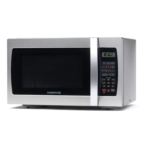 Farberware Countertop Microwave 1000 Watts, 1.3 Cu. Ft. - Microwave Oven With LED Lighting and Child Lock - Perfect for Apartments and Dorms - Easy Clean Stainless Steel