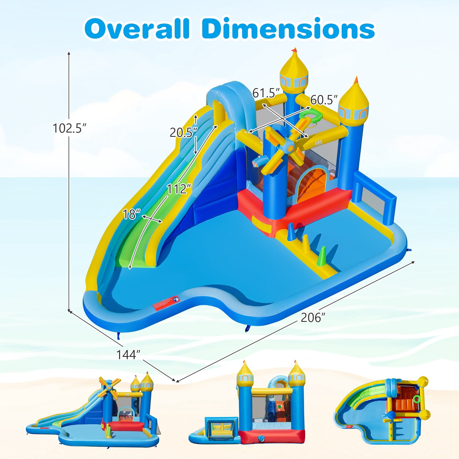 Costway Inflatable Water Slide Park with Slide, Jumping Area, Splash Pools, 680W Blower